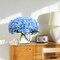 Luxury PU Fake Flowers in Vase with Faux Water, Blue Real Touch Hydrangea Artificial Flowers with Glass Vase for Office Home Dining Room Centerpiece Table Decorations